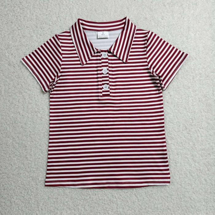 BT1833 Toddler Boys Dark Red Striped Short Sleeve Polo Shirts Top