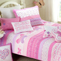 Butterfly Fairisle Pink Purple Striped Sweater Print Cotton Reversible Quilt Bedding Set