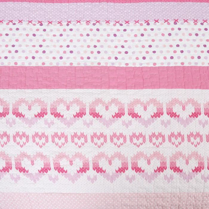 Butterfly Fairisle Pink Purple Striped Sweater Print Cotton Reversible Quilt Bedding Set