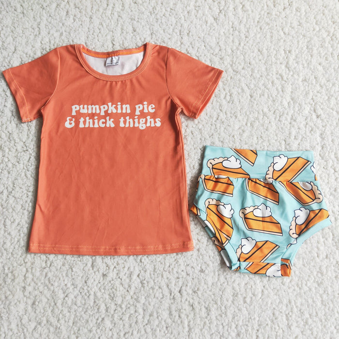 C1-7 Fall Pumpkin Pie Baby Girls Bummie Set