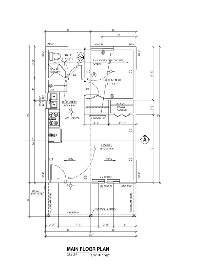 Cabin Plans With Loft DIY Cottage Guest Home Building Plan 384 sq/ft