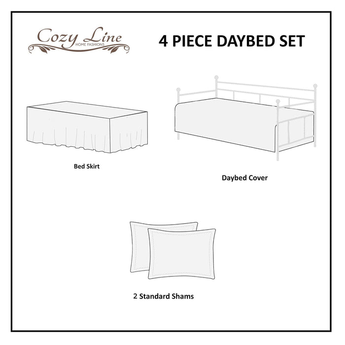 Carlotta Light Pink Blue Floral Print Microfiber Reversible DayBed Quilted Bedding Set