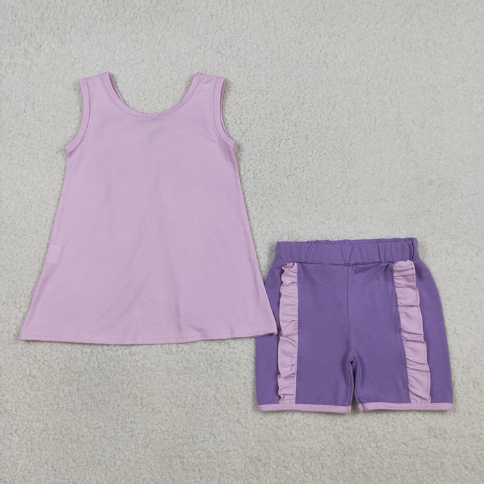 Cartoon Princess Cotton Bow Backless Sleeveless Top & Ruffled Shorts Girls Outfits Sisters Wear