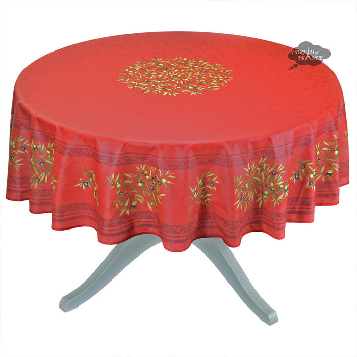 Clos des Oliviers red - Cotton, natural or acrylic-coated - 70" round - | Label France - French Provencal tablecloth