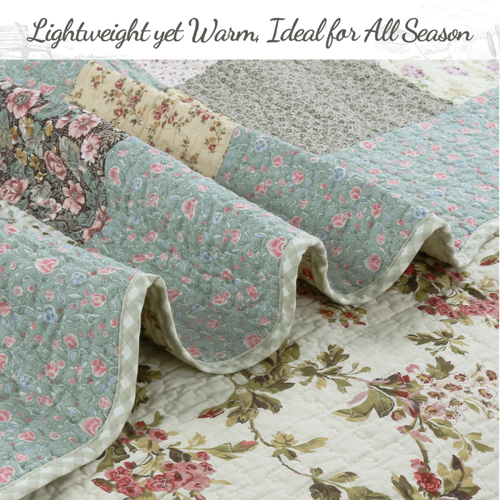 Country Floral Chic Scalloped Real Patchwork Cotton 3-Piece Quilt Bedding Set