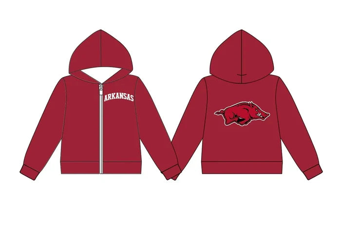 (Custom Design Preorder MOQ 5) Baby Boys Long Sleeve Arkansas Team Zip Hoodie Jackets Top