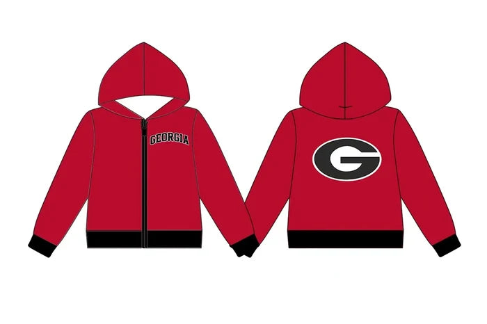 (Custom Design Preorder MOQ 5) Baby Boys Long Sleeve Georgia Team Zip Hoodie Jackets Top
