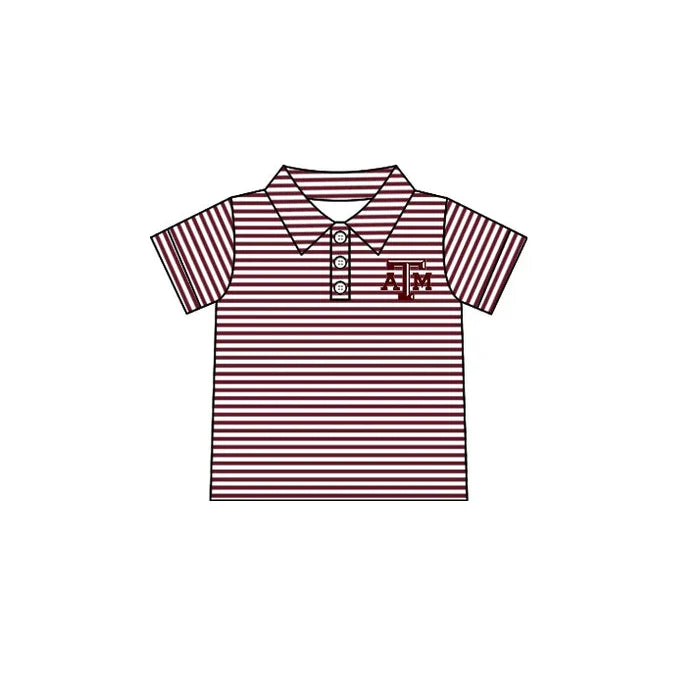 (Custom Design Preorder MOQ 5) Baby Boys Short Sleeve Red Stripe A&M Team Button Polo Shirt Top