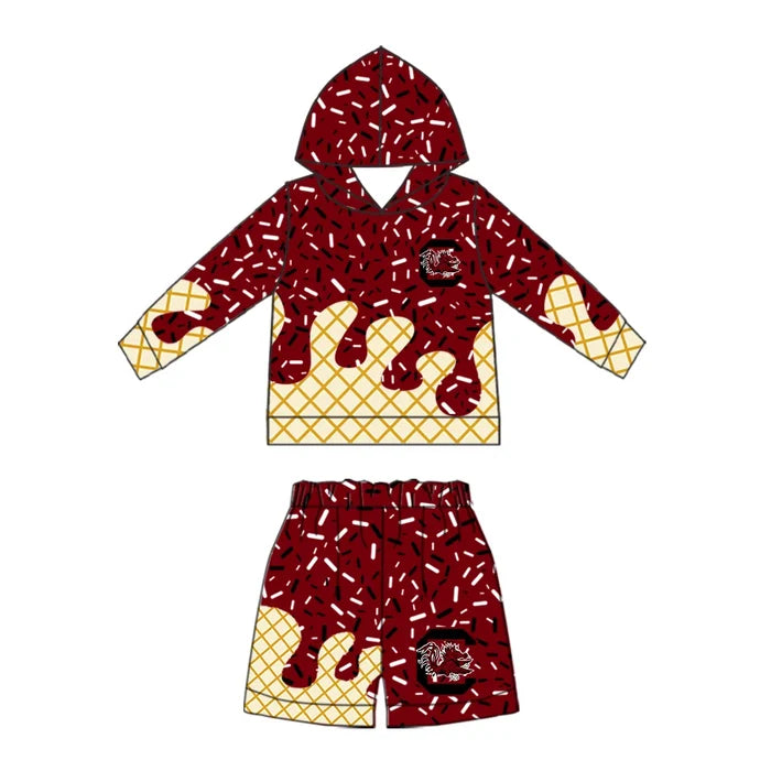 (Custom Design Preorder MOQ 5) Baby Boys Sprinkles Gamecocks Hoodie Short Team Clothes Sets