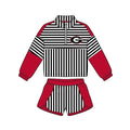 (Custom Design Preorder MOQ 5) Baby Girls Black Stripe Georgia Zip Pullovers Short Team Clothes Set