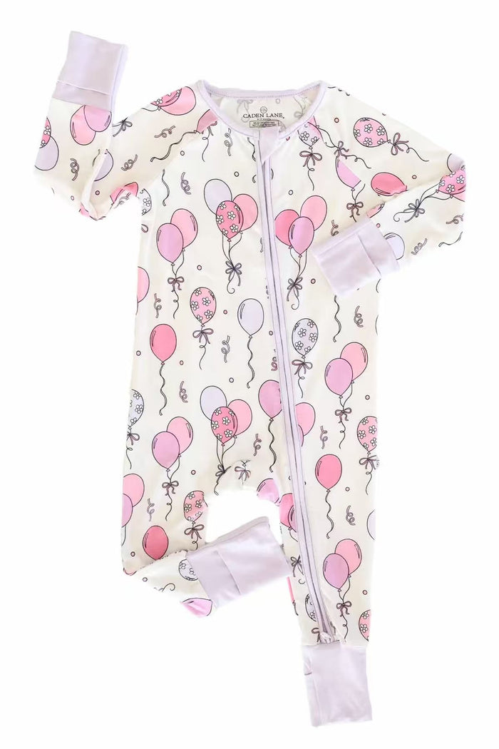 (Custom Design Preorder MOQ 5 ) Balloon Print Baby Girls Zipper Sleeper Romper