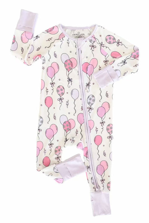 (Custom Design Preorder MOQ 5 ) Balloon Print Baby Girls Zipper Sleeper Romper