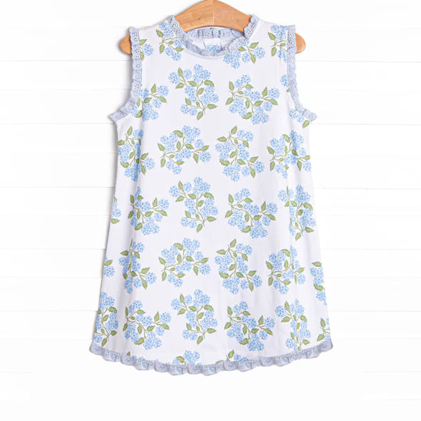 (Custom Design Preorder MOQ 5) Blue Flowers Print Girls Summer Dress