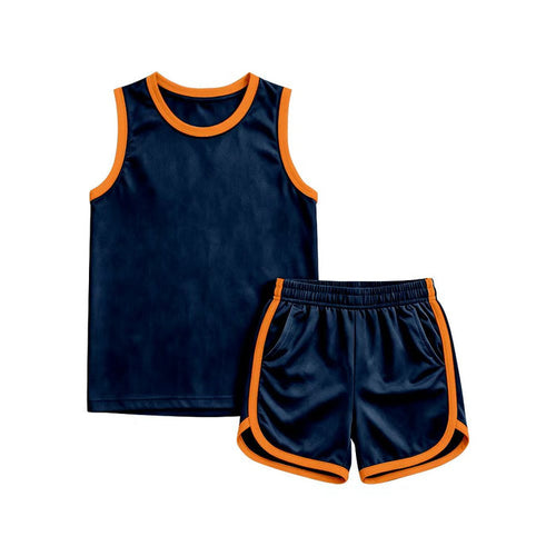 (Custom Design Preorder MOQ 5 ) Boys Navy Tank Top with Shorts Sport Outfit