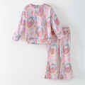 (Custom Design Preorder MOQ 5) Cartoon Castle Long Sleeve Top Pants Girls Outfits