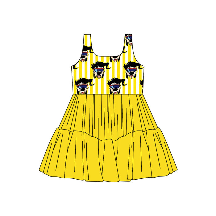 (Custom Design Preorder MOQ 5) Cartoon Dog Stripes Girls Sleeveless Tulle Dress