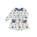 (Custom Design Preorder MOQ 5)  Cartoon Mouse Boat Bows Print Girls Long Sleeve Pockets Dress