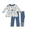 (Custom Design Preorder MOQ 5) Cartoon Mouse Boat Bows Tunic Top Legging Pants Girls Clothes Set