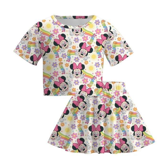 (Custom Design Preorder MOQ 5) Cartoon Mouse Flowers Crop Top Skirts Girls Summer Outfits