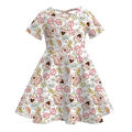 (Custom Design Preorder MOQ 5) Cartoon Mouse Flowers Girls Short Sleeve Dress
