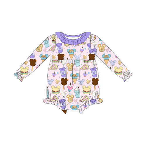 (Custom Design Preorder MOQ 5 ) Cartoon Mouse Food Print Baby Girls Long Sleeve Romper
