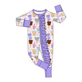 (Custom Design Preorder MOQ 5 ) Cartoon Mouse Food Print Baby Girls Zipper Sleeper Romper