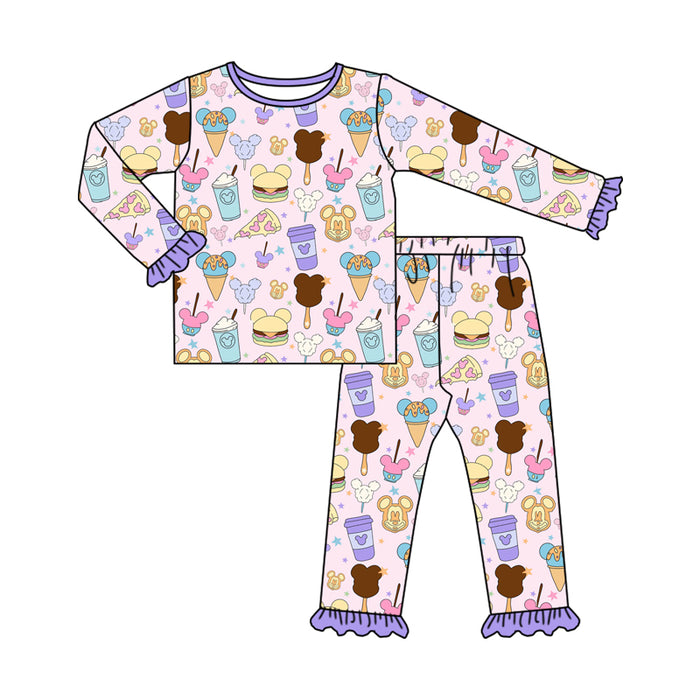 (Custom Design Preorder MOQ 5) Cartoon Mouse Food Print Girls Pajamas Clothes Set