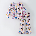 (Custom Design Preorder MOQ 5) Cartoon Mouse Plaid Long Sleeve Top Pants Girls Outfits