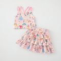 (Custom Design Preorder MOQ 5) Cartoon Princess Crop Top Ruffle Skirts Girls Summer Outfits