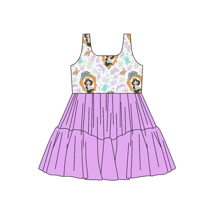 (Custom Design Preorder MOQ 5) Cartoon Princess Flowers Girls Sleeveless Tulle Dress