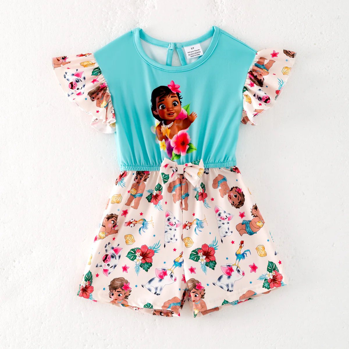 (Custom Design Preorder MOQ 5) Cartoon Princess Flowers Girls Summer Jumpsuits