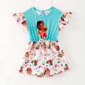 (Custom Design Preorder MOQ 5) Cartoon Princess Flowers Girls Summer Jumpsuits