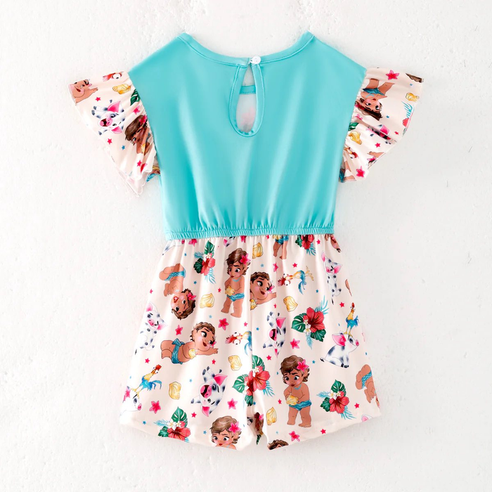 (Custom Design Preorder MOQ 5) Cartoon Princess Flowers Girls Summer Jumpsuits