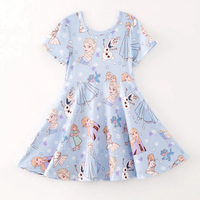 (Custom Design Preorder MOQ 5) Cartoon Princess Girls Short Sleeve Dress