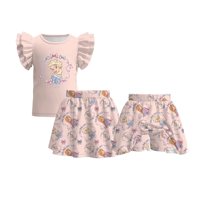 (Custom Design Preorder MOQ 5) Cartoon Princess Top Skirts Girls Summer Outfits