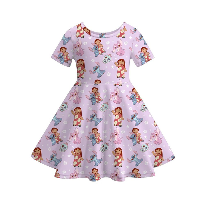 (Custom Design Preorder MOQ 5) Cartoon Stitc* Girls Short Sleeve Dress