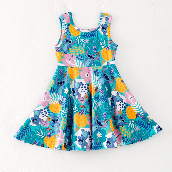 (Custom Design Preorder MOQ 5) Cartoon Stitc* Girls Sleeveless Dress