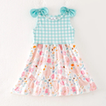(Custom Design Preorder MOQ 5) Duck Flowers Plaid Girls Sleeveless Dress