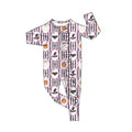 (Custom Design Preorder MOQ 5) Ghost Bows Stripes Print Baby Girls Halloween Zipper Sleeper Romper