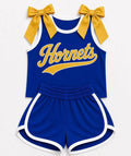 (Custom Design Preorder MOQ 5) Girls  Bow Strap Hornets Tank  & Shorts Sport Team Outfit