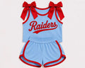 (Custom Design Preorder MOQ 5) Girls  Bow Strap Raiders Tank  & Shorts Sport Team Outfit