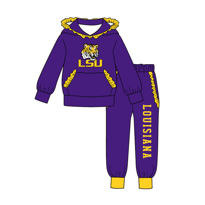 (Custom Design Preorder MOQ 5 ) Girls Louisiana Purple Hoodie Top with Jogger Sport Team Outfit