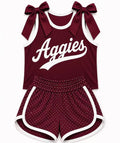 (Custom Design Preorder MOQ 5) Girls Maroon Bow Strap Aggies Tank  & Shorts Sport Team Outfit