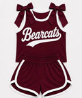 (Custom Design Preorder MOQ 5) Girls Maroon Bow Strap Beaicats Tank  & Shorts Sport Team Outfit