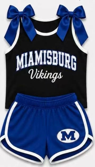 (Custom Design Preorder MOQ 5) Girls  Miamisburg  Bow Strap Tank & Blue  Shorts Sport Team Outfit