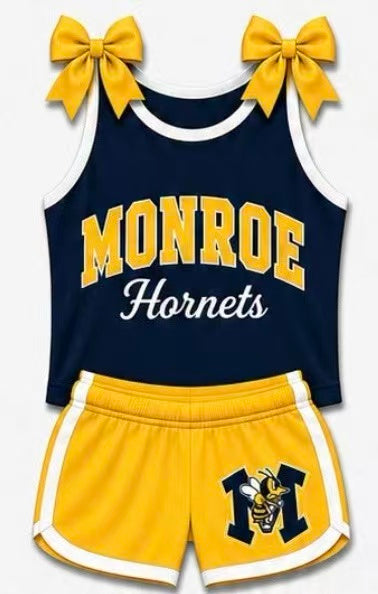 (Custom Design Preorder MOQ 5) Girls  Momroe Bow Strap Tank & Shorts Sport Team Outfit