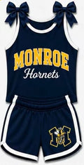 (Custom Design Preorder MOQ 5) Girls  MonroeBow Strap Tank & Navy Shorts Sport Team Outfit