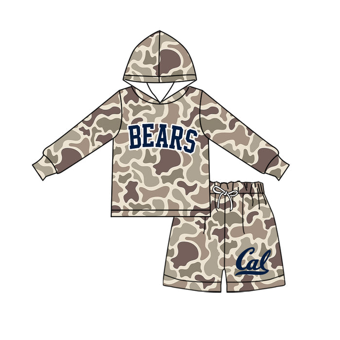 (Custom Design Preorder MOQ 5 ) Kids Boys Bears Camo Hoodie with Shorts Outfit