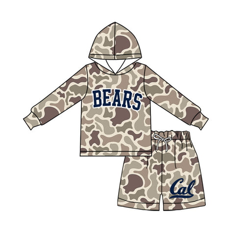 (Custom Design Preorder MOQ 5 ) Kids Boys Bears Camo Hoodie with Shorts Outfit