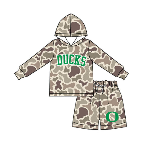 (Custom Design Preorder MOQ 5 ) Kids Boys Ducks Camo Hoodie with Shorts Outfit